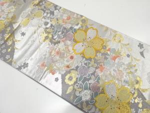 枝垂れ桜に花籠模様織り出し　振袖用袋帯